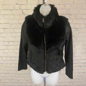 DKNY Youth Girls Faux Fur Black Full Zip Jacket